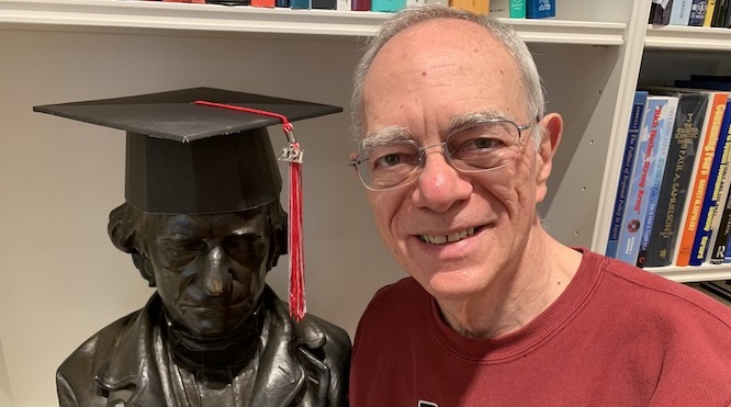 President Reif shares the contents of his virtual Commencement gift box with a friend