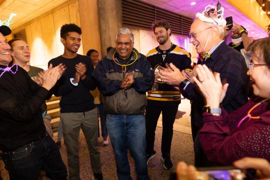 President Reif shares laughs with MIT Community during farewell dance party